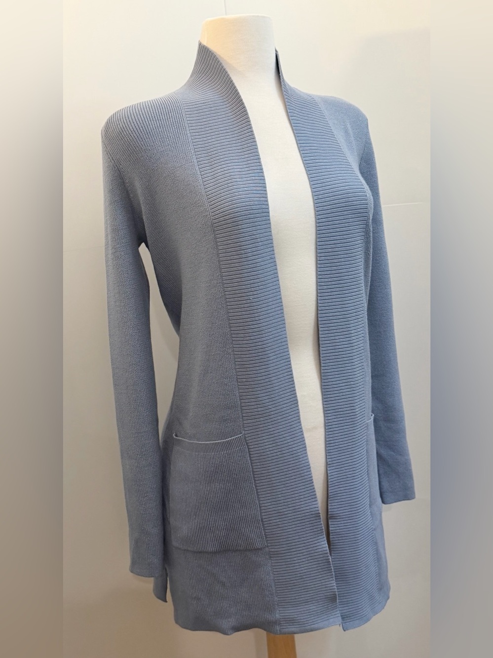 NWT Blue Longline Open Front Cardigan Pockets Small